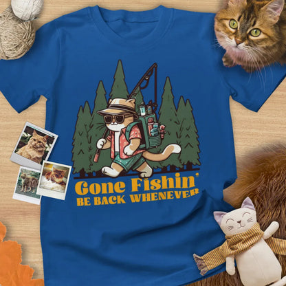 Gone Fishin' Be Back Whenever - Unisex Softstyle Tee Cat T-Shirt