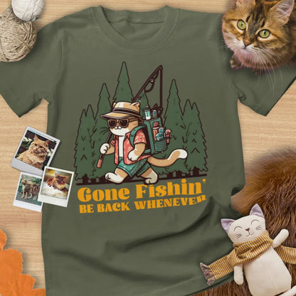 Gone Fishin' Be Back Whenever - Unisex Softstyle Tee Cat T-Shirt