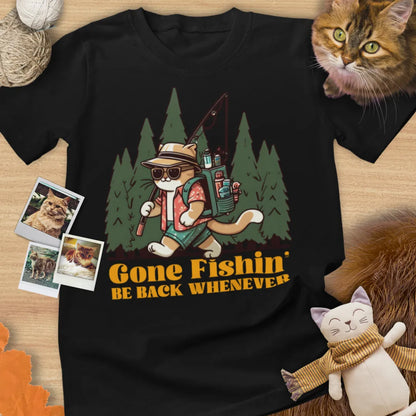 Gone Fishin' Be Back Whenever - Unisex Softstyle Tee Cat T-Shirt