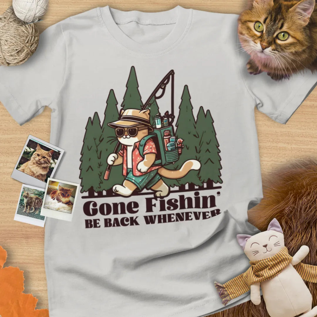 Gone Fishin' Be Back Whenever - Unisex Softstyle Tee Cat T-Shirt