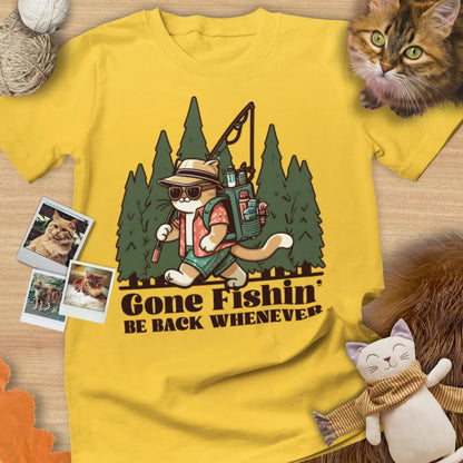 Gone Fishin' Be Back Whenever - Unisex Softstyle Tee Cat T-Shirt