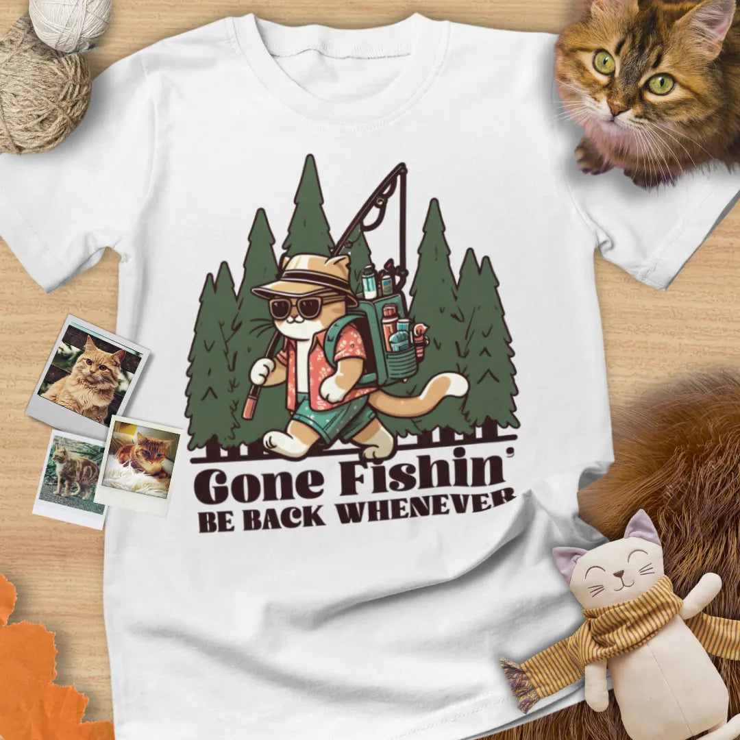 Gone Fishin' Be Back Whenever - Unisex Softstyle Tee Cat T-Shirt