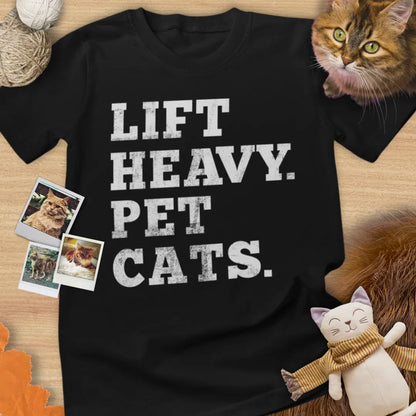 Lift Heavy. Pet Cats. - Unisex Softstyle Tee Cat T-Shirt