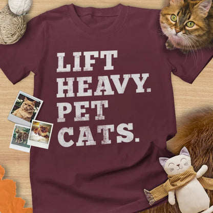 Lift Heavy. Pet Cats. - Unisex Softstyle Tee Cat T-Shirt