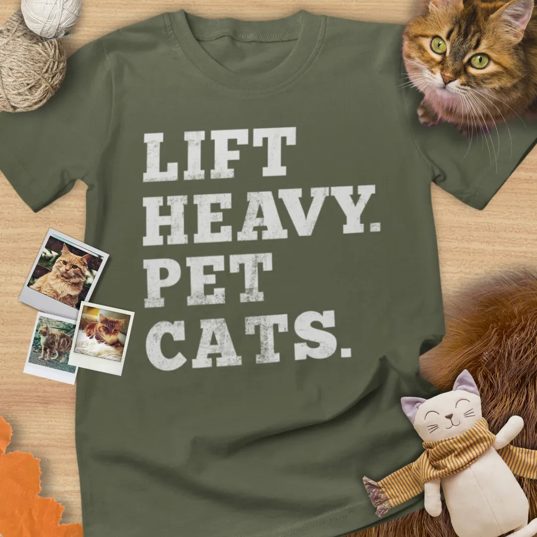 Lift Heavy. Pet Cats. - Unisex Softstyle Tee Cat T-Shirt