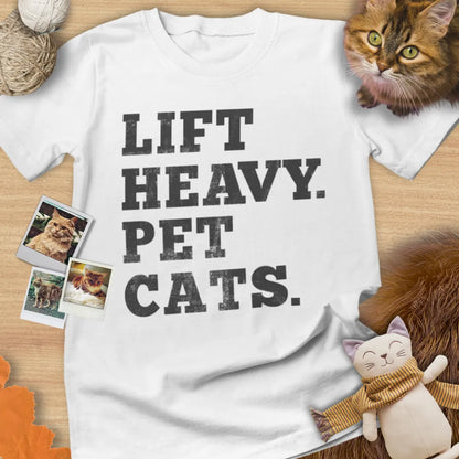 Lift Heavy. Pet Cats. - Unisex Softstyle Tee Cat T-Shirt