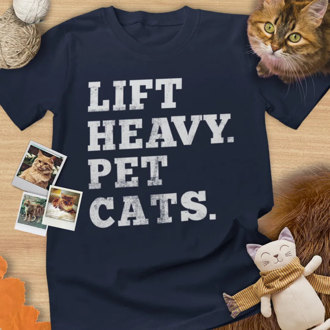 Lift Heavy. Pet Cats. - Unisex Softstyle Tee Cat T-Shirt