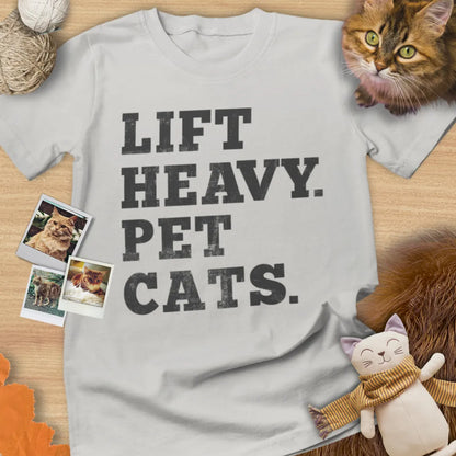 Lift Heavy. Pet Cats. - Unisex Softstyle Tee Cat T-Shirt