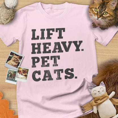 Lift Heavy. Pet Cats. - Unisex Softstyle Tee Cat T-Shirt