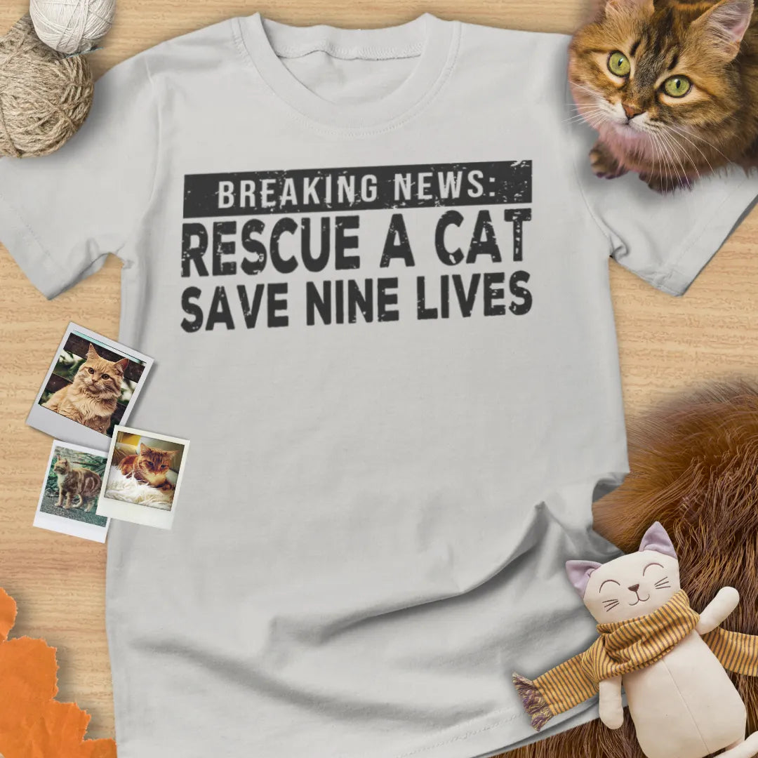 Breaking News: Rescue A Cat Save Nine Lives - Unisex Softstyle Tee Cat T-Shirt