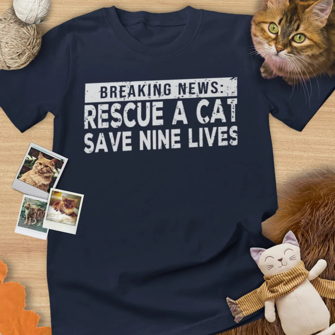 Breaking News: Rescue A Cat Save Nine Lives - Unisex Softstyle Tee Cat T-Shirt