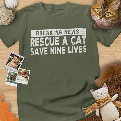 Breaking News: Rescue A Cat Save Nine Lives - Unisex Softstyle Tee Cat T-Shirt