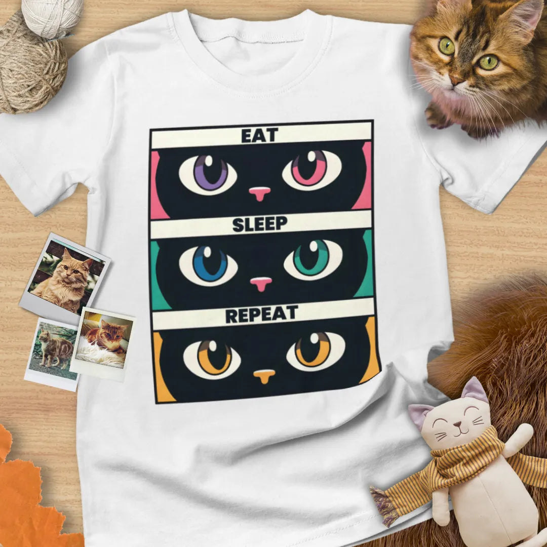 Eat Sleep Cats Repeat - Unisex Softstyle Tee Cat T-Shirt