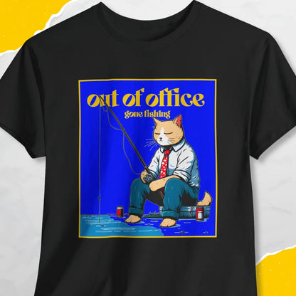 Out Of Office, Gone Fishing - Unisex Softstyle Tee Cat T-Shirt