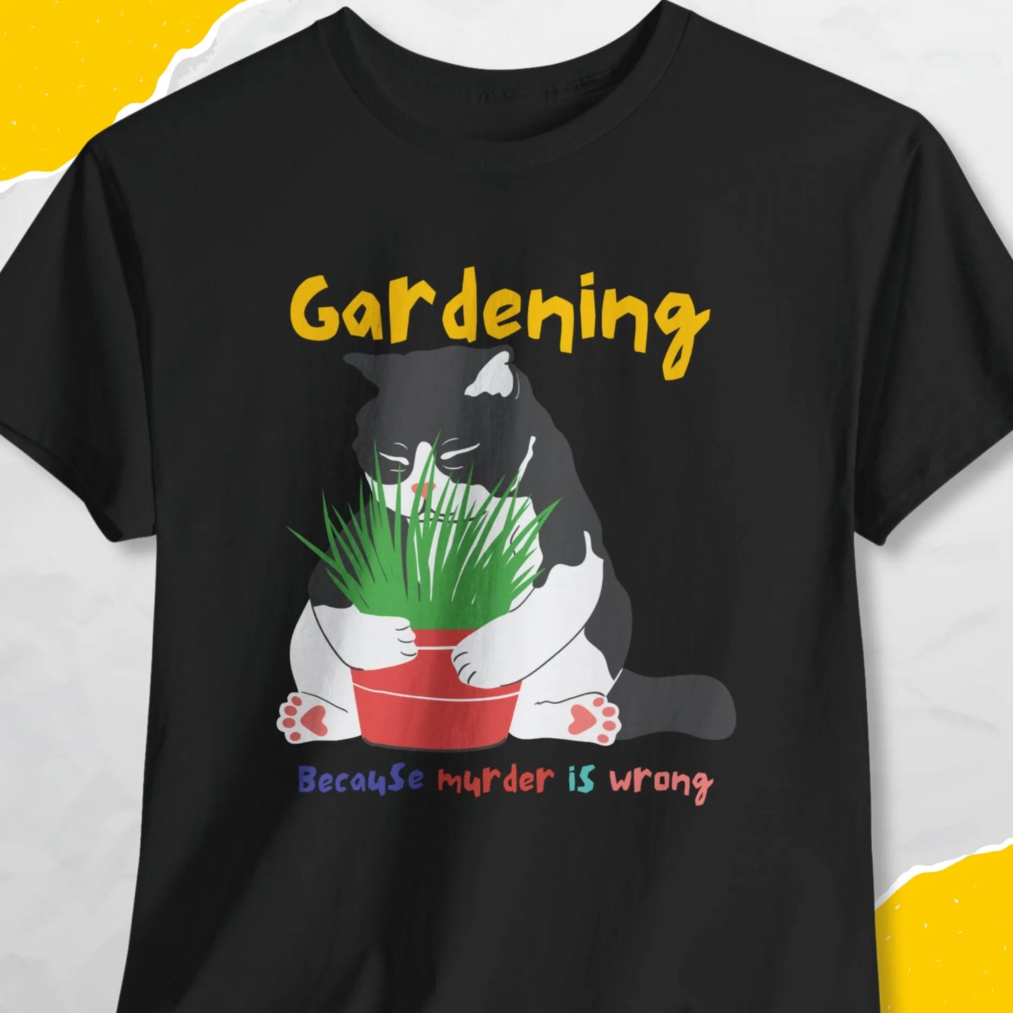 Gardening, Because Murder is Wrong - Unisex Softstyle Tee Cat T-Shirt