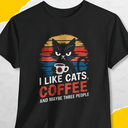 I Like Cats, Coffee and Maybe Three People - Unisex Softstyle Tee Cat T-Shirt