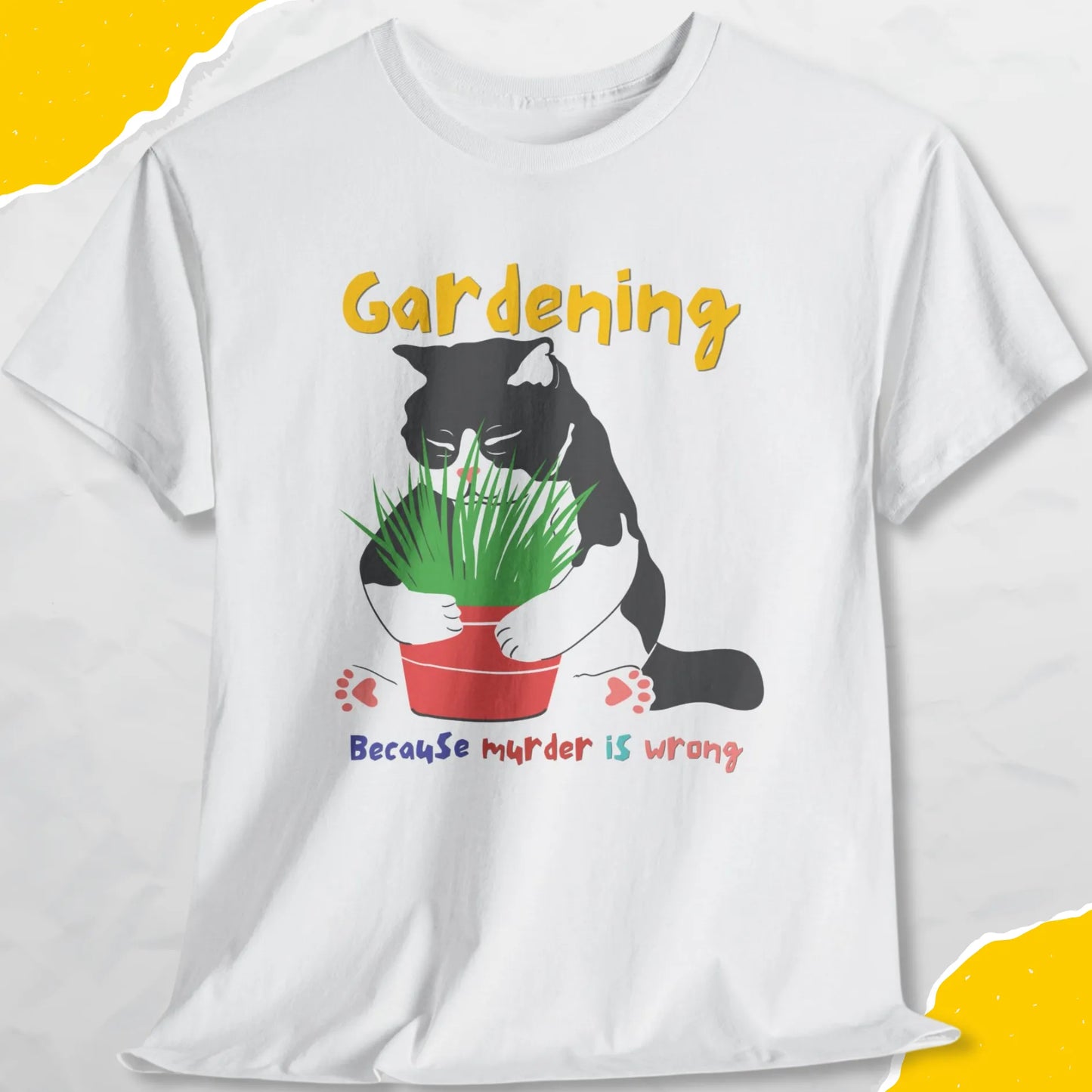 Gardening, Because Murder is Wrong - Unisex Softstyle Tee Cat T-Shirt