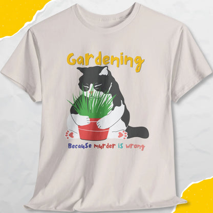 Gardening, Because Murder is Wrong - Unisex Softstyle Tee Cat T-Shirt