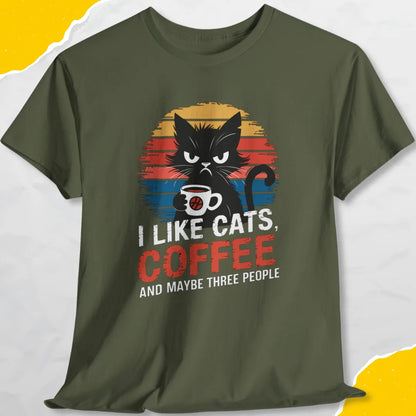 I Like Cats, Coffee and Maybe Three People - Unisex Softstyle Tee Cat T-Shirt