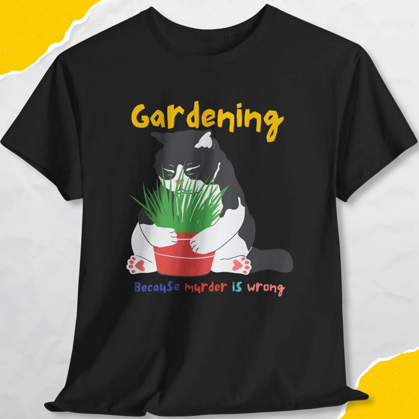 Gardening, Because Murder is Wrong - Unisex Softstyle Tee Cat T-Shirt