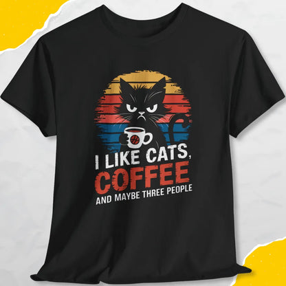 I Like Cats, Coffee and Maybe Three People - Unisex Softstyle Tee Cat T-Shirt