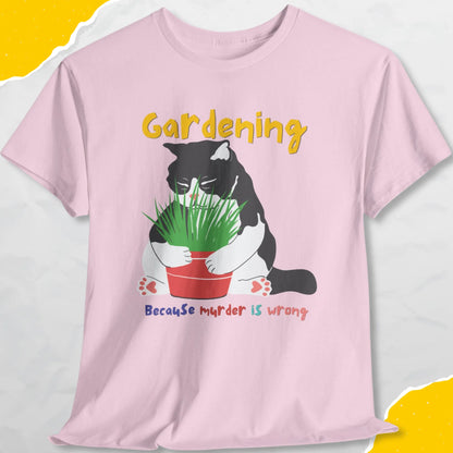 Gardening, Because Murder is Wrong - Unisex Softstyle Tee Cat T-Shirt