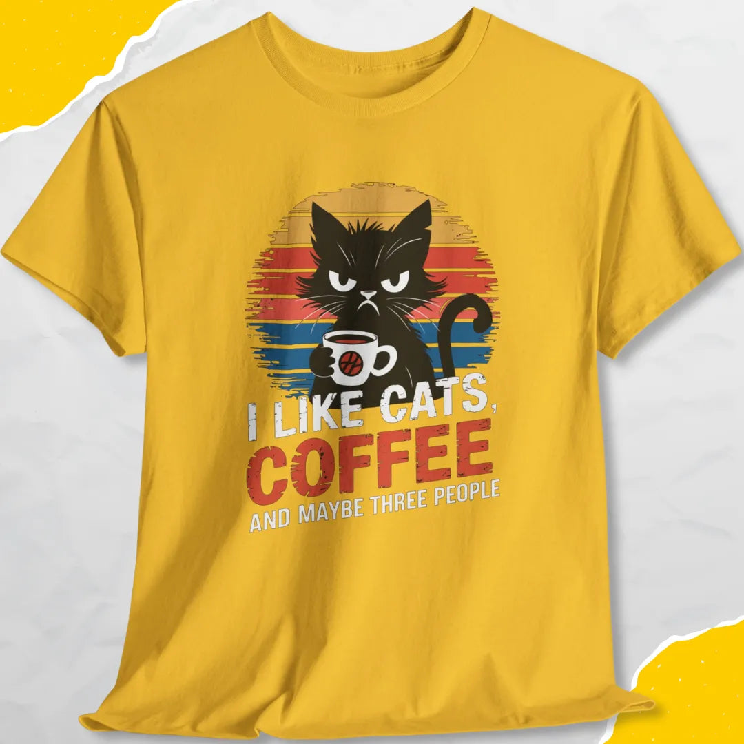 I Like Cats, Coffee and Maybe Three People - Unisex Softstyle Tee Cat T-Shirt