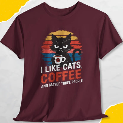 I Like Cats, Coffee and Maybe Three People - Unisex Softstyle Tee Cat T-Shirt