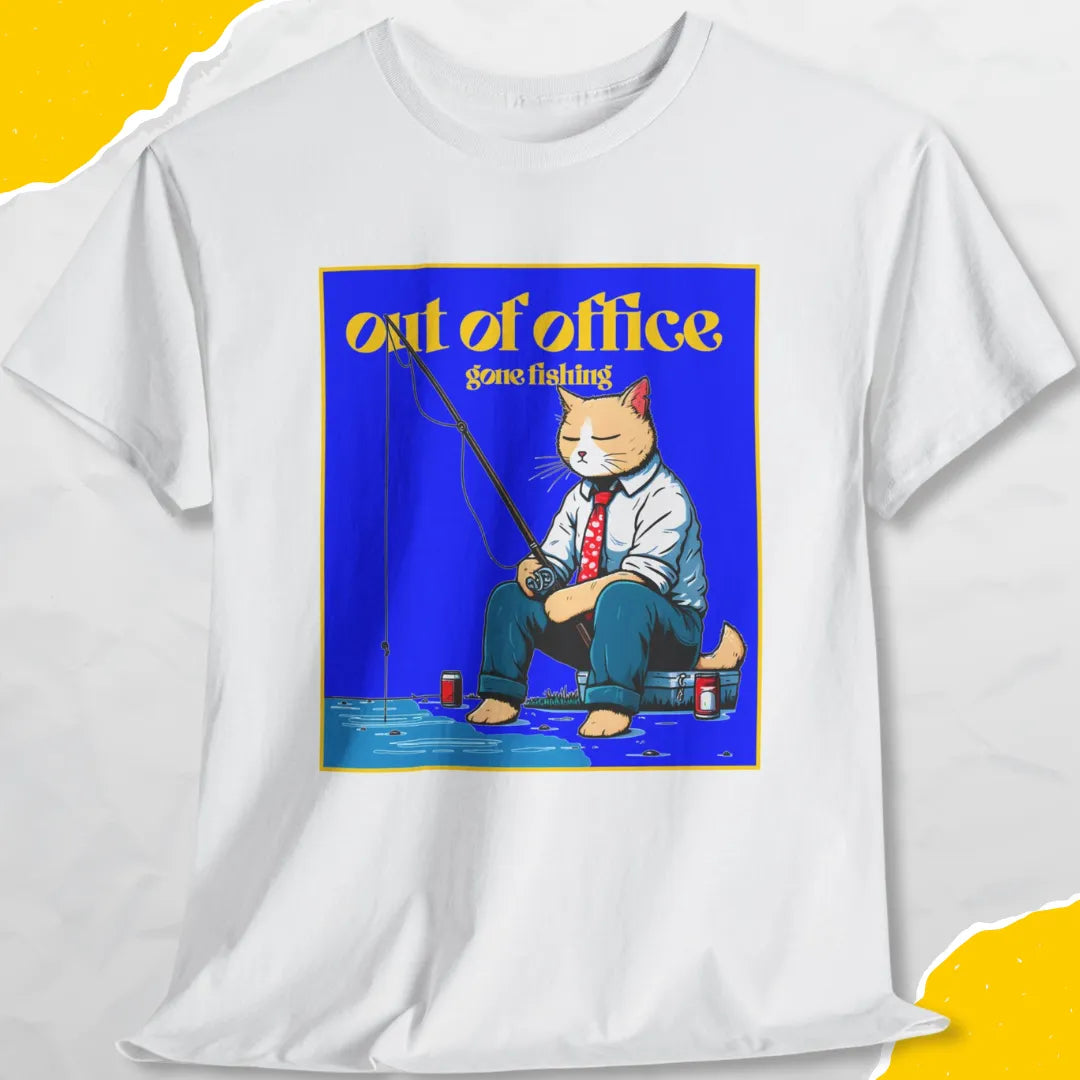 Out Of Office, Gone Fishing - Unisex Softstyle Tee Cat T-Shirt