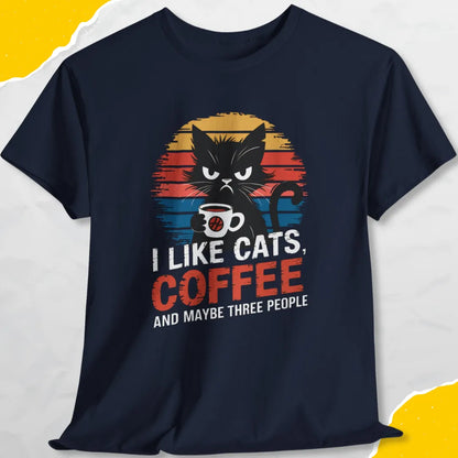 I Like Cats, Coffee and Maybe Three People - Unisex Softstyle Tee Cat T-Shirt